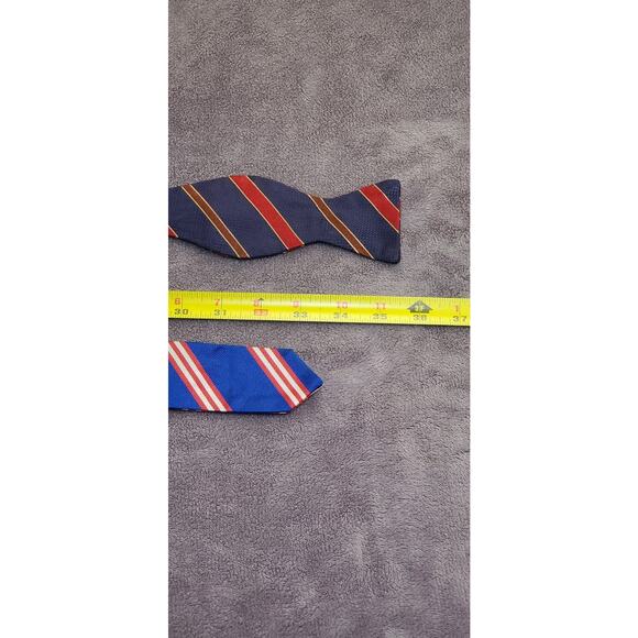 Lot Of 2 Brooks Brothers 100% Silk Self Tie Bow Tie Adjustable Stripe Blue Red - Picture 5 of 7